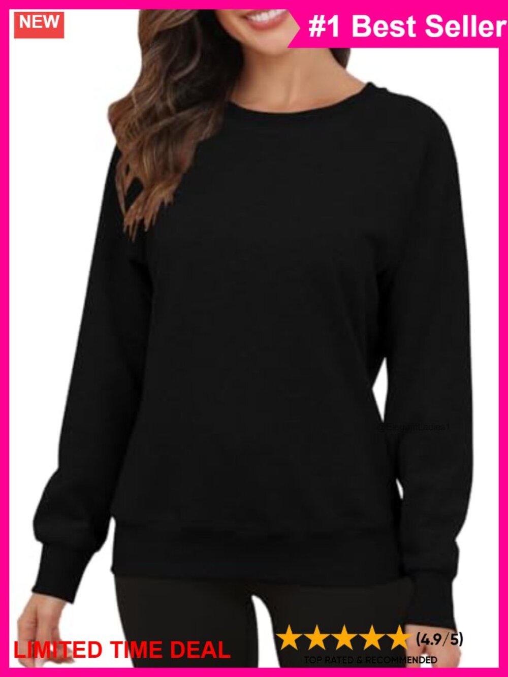 Women's Fleece Lined Crewneck Raglan Sleeve Loose Fit Pullover Sweatshirt